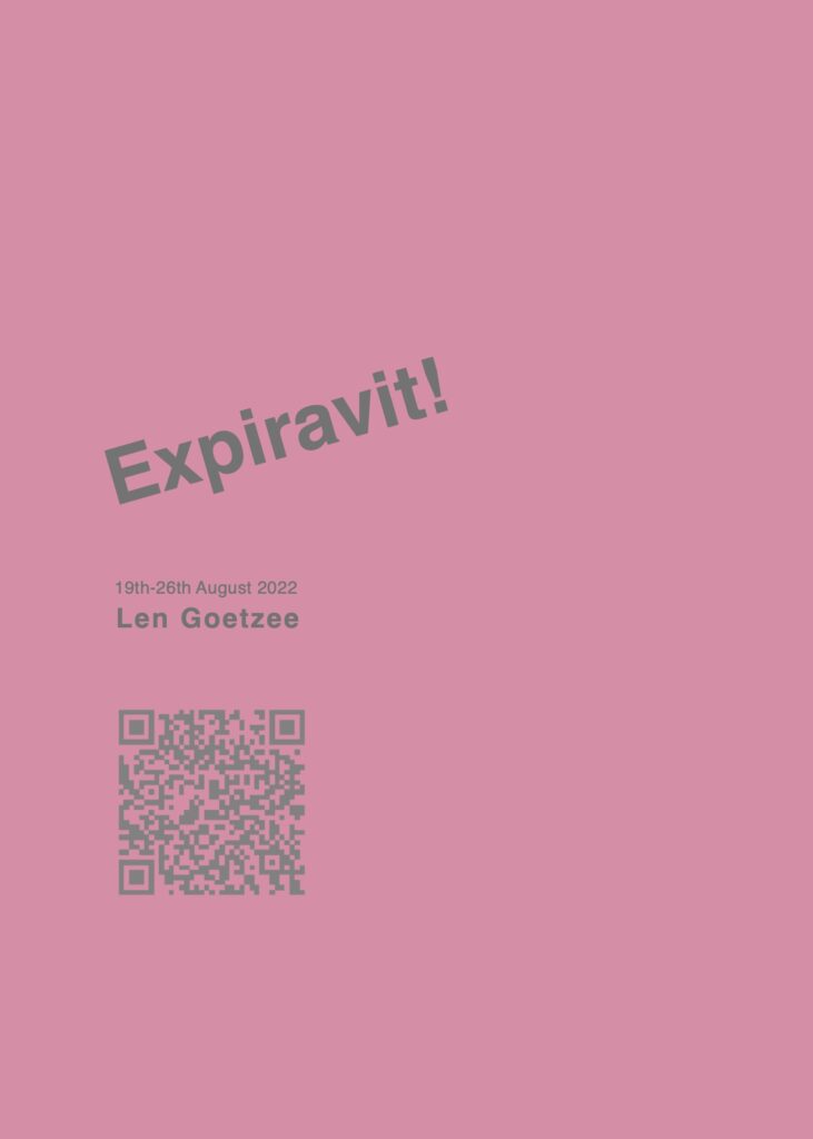 Cover of a publication containing the words and lyrics to the show. The book is pink and reads Expiravit! Live Performance 19.08.22.